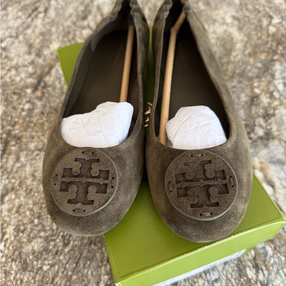 Tory Burch Olive Suede Minnie ballet Flats